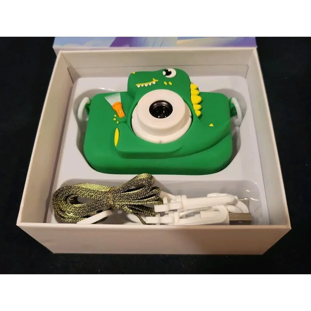 Kids Digital Camera Video Selfie Toy 32G Card USB Green Dinosaur
